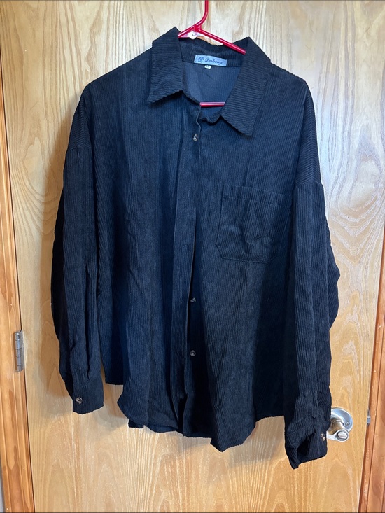 Tops - Black Corduroy Overshirt with Chest Pocket
